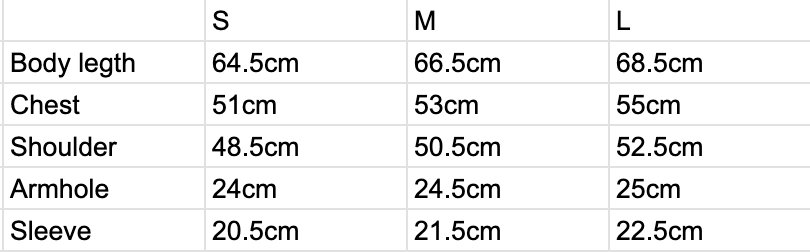 PROJECT DOSE - Black Base Tee - Size chart