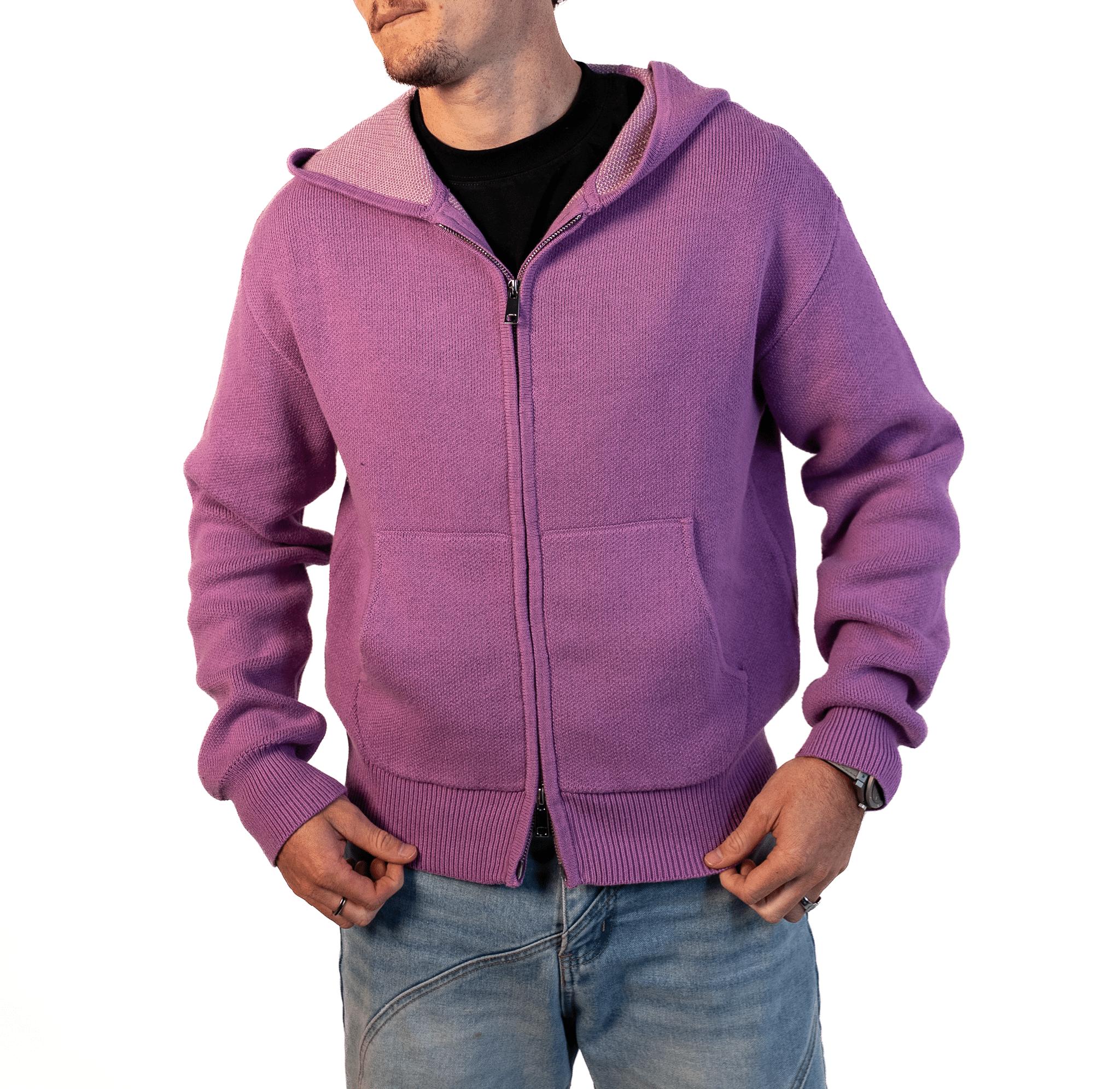 PROJECT DOSE - Purple Knit Zip-Up - Project Dose Front
